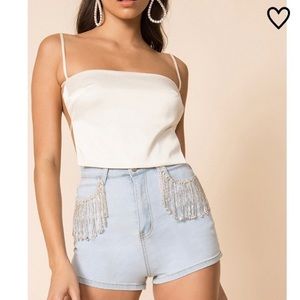 Super down rhinestone fringe shorts